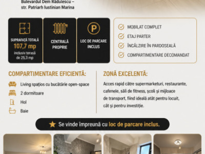 Apartament cu 3 camere de vanzare parter zona Dem Radulescu Rm Valcea